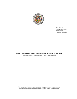 OEA/Ser.G CP/Doc. 4115/06 8 May 2006 Original: English REPORT OF