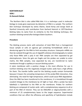 NORTHERN BLOT SEM.I Dr.Ramesh Pathak the Northern Blot Is Also