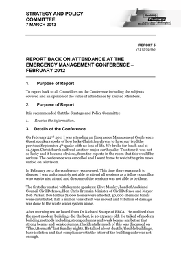 Strategy and Policy Committee Report Back on Attendance at the Emergency Management Conference