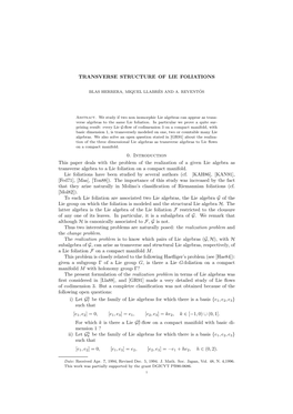 TRANSVERSE STRUCTURE of LIE FOLIATIONS 0. Introduction This