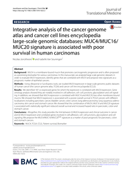 MUC4/MUC16/Muc20high Signature As a Marker of Poor Prognostic for Pancreatic, Colon and Stomach Cancers