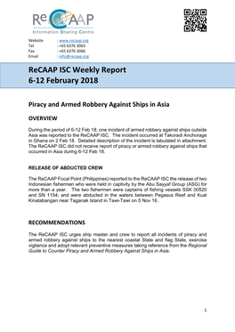 Recaap ISC Weekly Report 6-12 February 2018