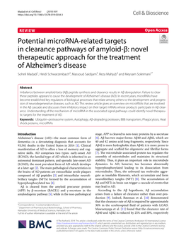 Potential Microrna-Related Targets in Clearance Pathways of Amyloid-Β