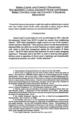 Sierra Leone and Conflict Diamonds: Establshing a Legal Diamond Trade and Ending Rebel Control Over the Country's Diamond Resources