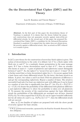 On the Decorrelated Fast Cipher (DFC) and Its Theory