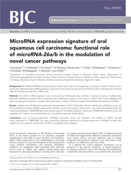 Microrna Expression Signature of Oral Squamous Cell Carcinoma: Functional Role of Microrna-26A&Sol;B in the Modulation of No