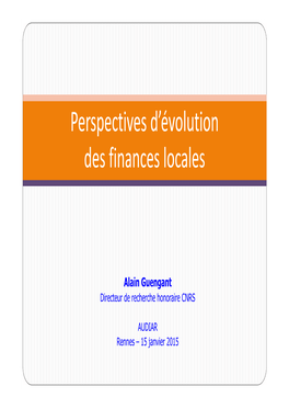 Perspectives D'évolution Des Finances Locales