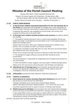 Minutes of the Parish Council Meeting