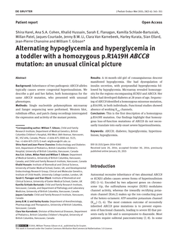 Alternating Hypoglycemia and Hyperglycemia in a Toddler with a Homozygous P.R1419H ABCC8 Mutation: an Unusual Clinical Picture
