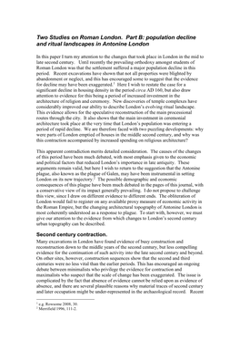 Two Studies on Roman London. Part B: Population Decline and Ritual Landscapes in Antonine London