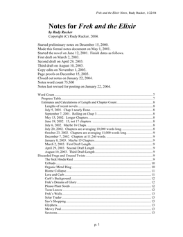 Notes for Frek and the Elixir by Rudy Rucker Copyright (C) Rudy Rucker, 2004