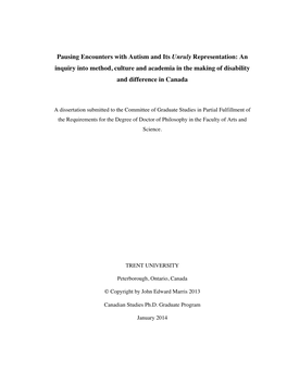 Pausing Encounters with Autism and Its Unruly Representation: an Inquiry Into Method, Culture and Academia in the Making of Disability and Difference in Canada