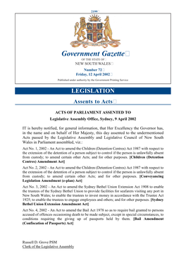 New South Wales Government Gazette No. 15 of 12 April 2002