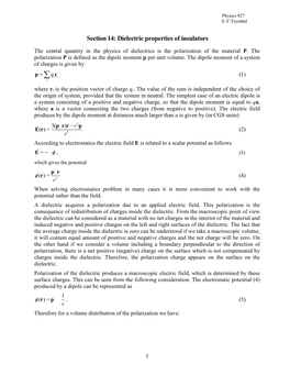 Section 14: Dielectric Properties of Insulators