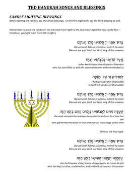 Tbd Hanukah Songs and Blessings