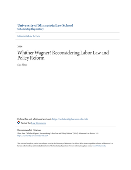 Reconsidering Labor Law and Policy Reform Sara Slinn