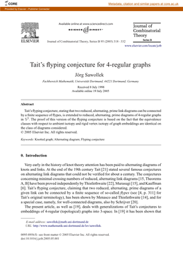 Tait's Flyping Conjecture for 4-Regular Graphs