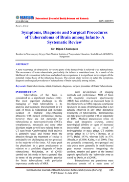 Symptoms, Diagnosis and Surgical Procedures of Tuberculoma of Brain Among Infants- a Systematic Review