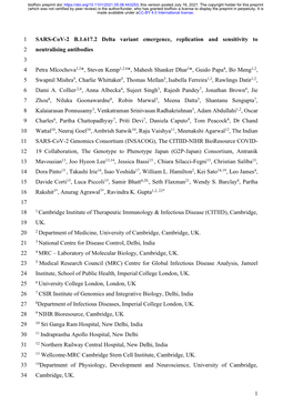 SARS-Cov-2 B.1.617.2 Delta Variant Emergence, Replication