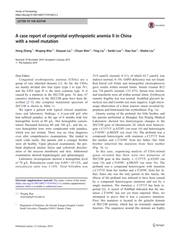 A Case Report of Congenital Erythropoietic Anemia II in China with a Novel Mutation