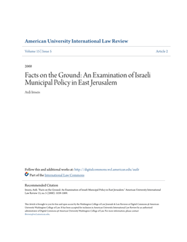 An Examination of Israeli Municipal Policy in East Jerusalem Ardi Imseis