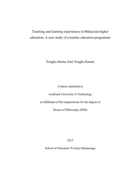 A Case Study of a Teacher Education Programme Tengku Sarina