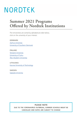 Summer 2021 Programs Offered by Nordtek Institutions