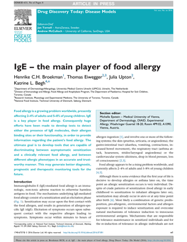 Ige – the Main Player of Food Allergy