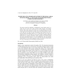 Women Health and Disease Pattern in the Rural Areas of Bangladesh: a Case Study on Haimchar Upazila Under Chandpur District