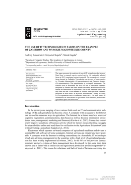 The Use of It Technologies in Farms on the Example of Zambrów and Wysokie Mazowieckie County