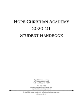 Hope Christian Academy Student Handbook