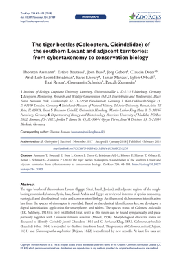 The Tiger Beetles (Coleoptera, Cicindelidae) of the Southern Levant and Adjacent Territories: from Cybertaxonomy to Conservation Biology