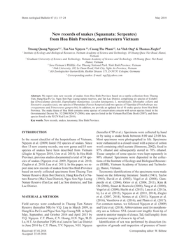 New Records of Snakes (Squamata: Serpentes) from Hoa Binh Province, Northwestern Vietnam