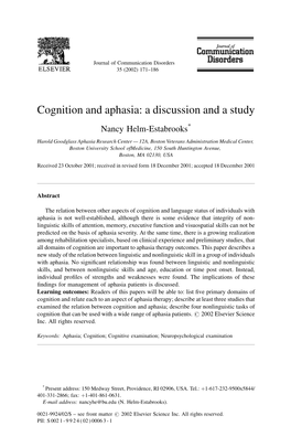 Cognition and Aphasia: a Discussion and a Study