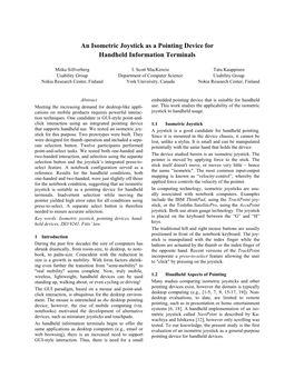 An Isometric Joystick As a Pointing Device for Handheld Information Terminals