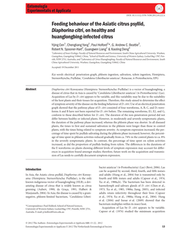 Feeding Behaviour of the Asiatic Citrus Psyllid, Diaphorina Citri, on Healthy and Huanglongbing-Infected Citrus