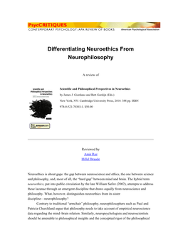 Differentiating Neuroethics from Neurophilosophy