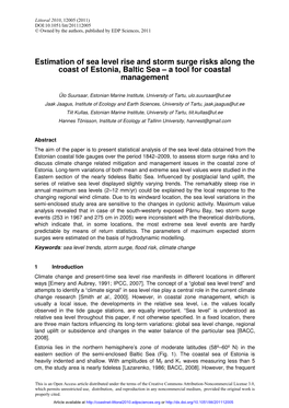 Estimation of Sea Level Rise and Storm Surge Risks Along the Coast of Estonia, Baltic Sea – a Tool for Coastal Management