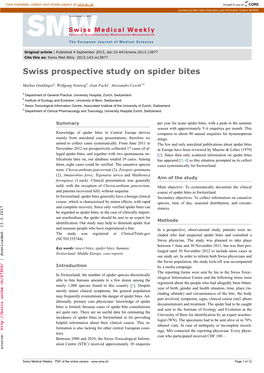 Swiss Prospective Study on Spider Bites