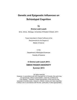 Genetic and Epigenetic Influences on Schizotypal Cognition