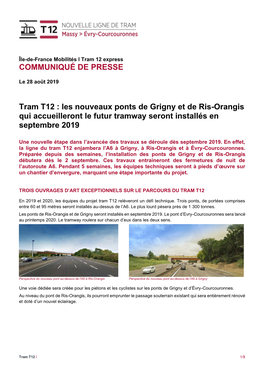 Les Nouveaux Ponts De Grigny Et De Ris-Orangis Qui Accueilleront Le Futur Tramway Seront Installés En Septembre 2019