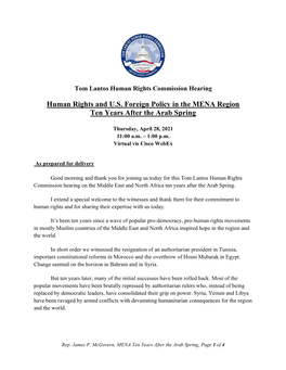 Human Rights and U.S. Foreign Policy in the MENA Region Ten Years After the Arab Spring