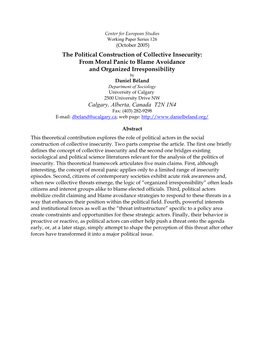 The Political Construction of Collective Insecurity: from Moral Panic To