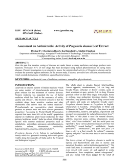 Assessment on Antimicrobial Activity of Pergularia Daemia Leaf Extract