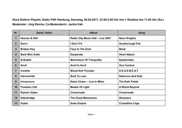 Rock Bottom Playlist, Radio FSK Hamburg, Samstag, 04.02.2017, 23.00-2.00 Uhr Live + Rotation Bis 11.00 Uhr (So.) Moderator: Jörg Reiche, Co-Moderatorin: Jackie Kah