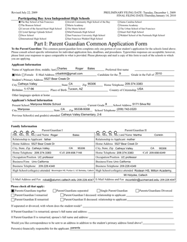 Part I: Parent Guardian Common Application Form