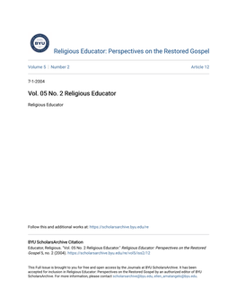 Vol. 05 No. 2 Religious Educator