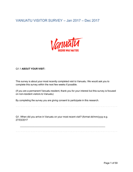 VANUATU VISITOR SURVEY – Jan 2017 – Dec 2017
