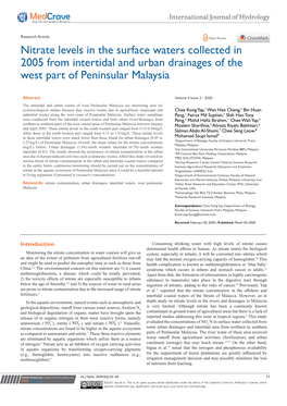 Nitrate Levels in the Surface Waters Collected in 2005 from Intertidal and Urban Drainages of the West Part of Peninsular Malaysia