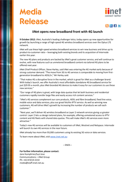 Iinet Opens New Broadband Front with 4G Launch